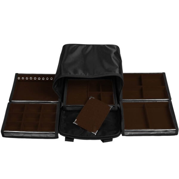 Bolsa Mini com 5 Bandejas para joias bijuteria Marrom Aberta Kratos Embalagens