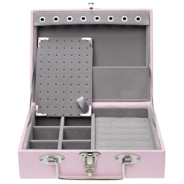 Maleta Mini Porta Joias Rosa Claro com Cinza Kratos Embalagens